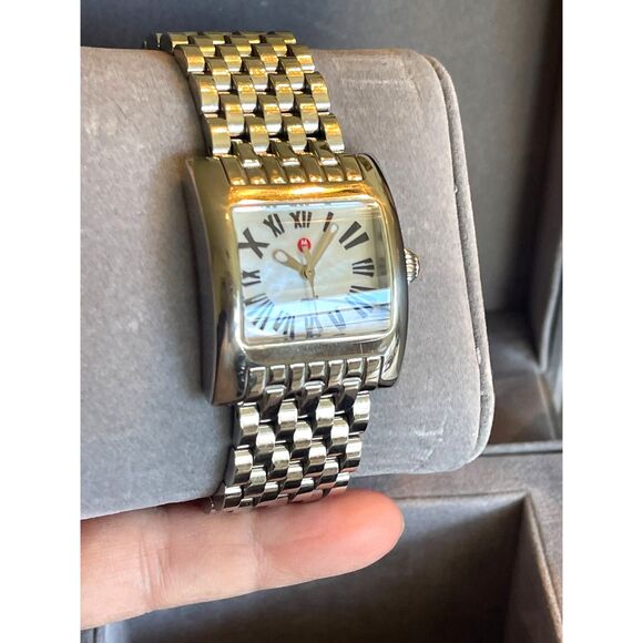 Michele Deco Square White Face 29MM Water Resistant Watch ~Box & Extra Bands main image 12